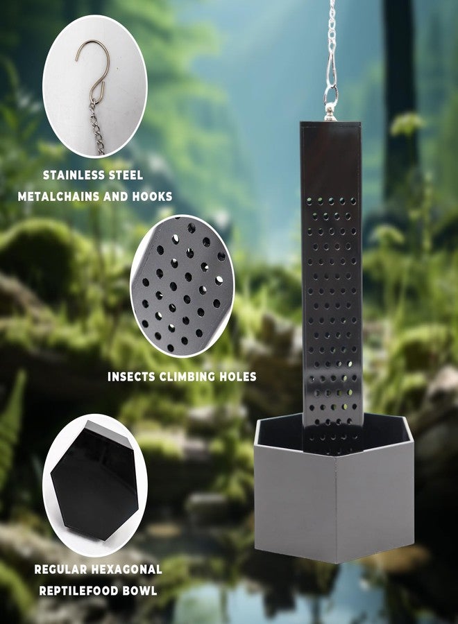 Neeenn Chameleon Feeding Bowl, Hanging Black Acrylic Bearded Dragon Feeder with Column for Insects to Climb, Reptile Tank Aquarium Accessories for Lizard Lguana Gecko Toad Frog - Image 3