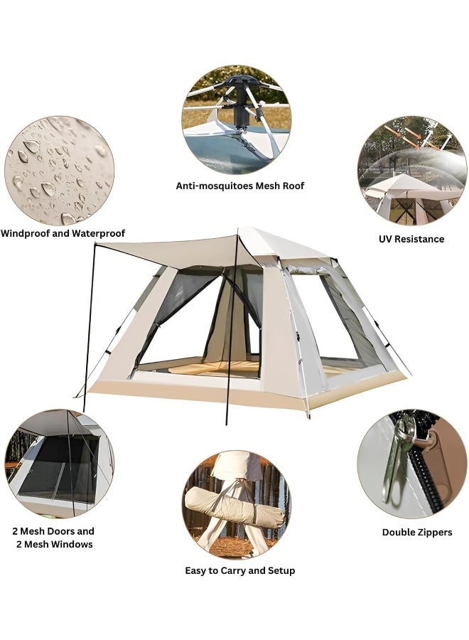 DBLEW Automatic Camping Tent 3-4 Persons, Instant Automatic Pop Up Dome Tent,Portable Lightweight Camping Tent for Family Backpacking Hunting, Hiking Outdoor Beach Tent and Picnic Tent (Beige) - Image 4