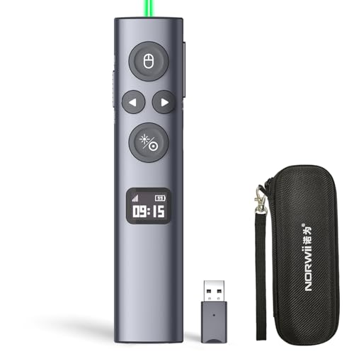 Norwii نورووي N95s BLE بريزنتيشن كليكر مع مؤشر رقمي لعرض باوربوينت على شاشة التلفزيون وشاشة العرض، جهاز تحكم عن بعد لاسلكي مع مؤقت تنازلي (ضوء أخضر-USB-A) - Image 1