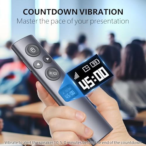 Norwii نورووي N95s BLE بريزنتيشن كليكر مع مؤشر رقمي لعرض باوربوينت على شاشة التلفزيون وشاشة العرض، جهاز تحكم عن بعد لاسلكي مع مؤقت تنازلي (ضوء أخضر-USB-A) - Image 4