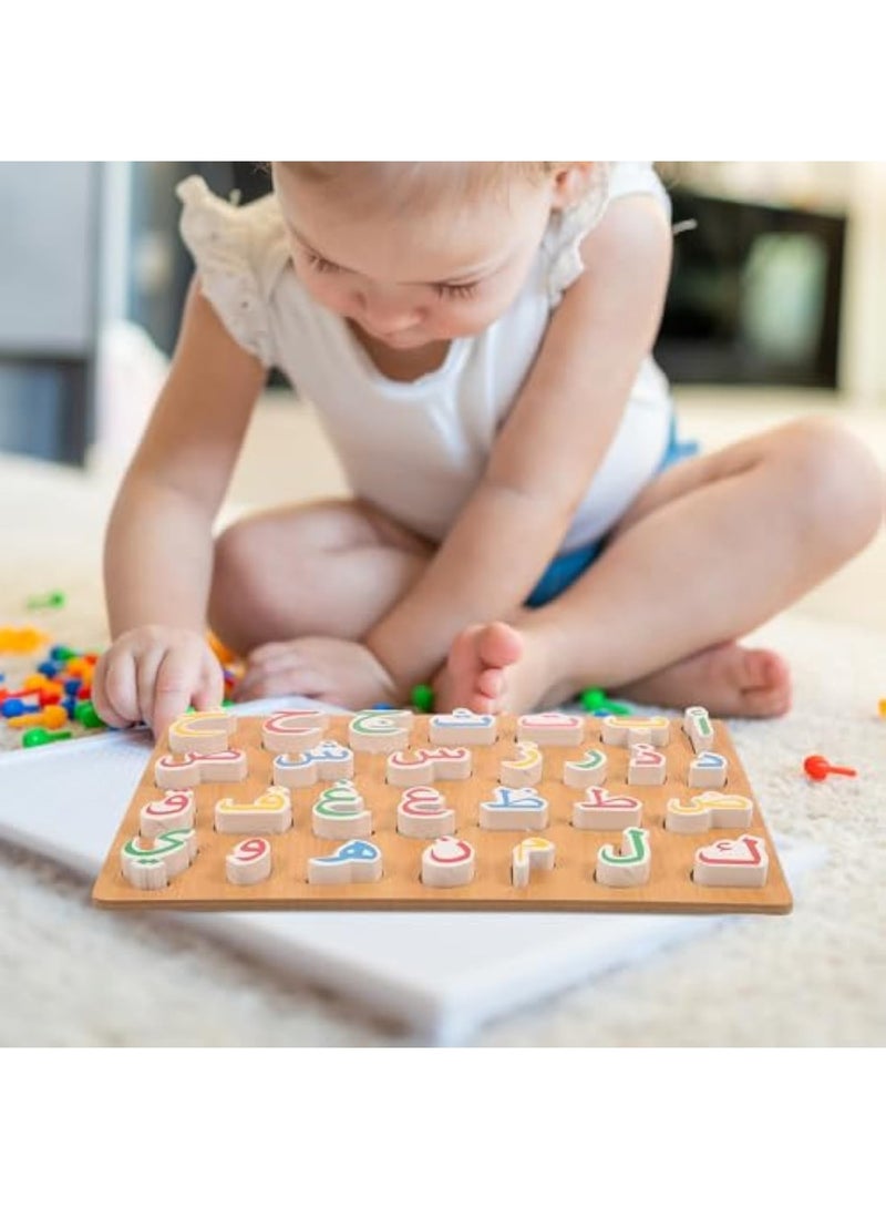 1 Set Wooden Arabic Alphabet Puzzle Childrens Montessori Preschool Education Hand Grip Puzzle Game for Kids Wooden Toys Educational Arabic Learning for Kids - Image 2