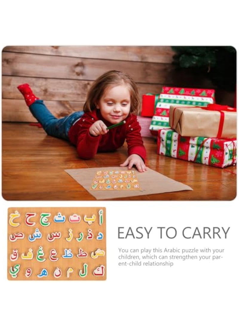 1 Set Wooden Arabic Alphabet Puzzle Childrens Montessori Preschool Education Hand Grip Puzzle Game for Kids Wooden Toys Educational Arabic Learning for Kids - Image 4