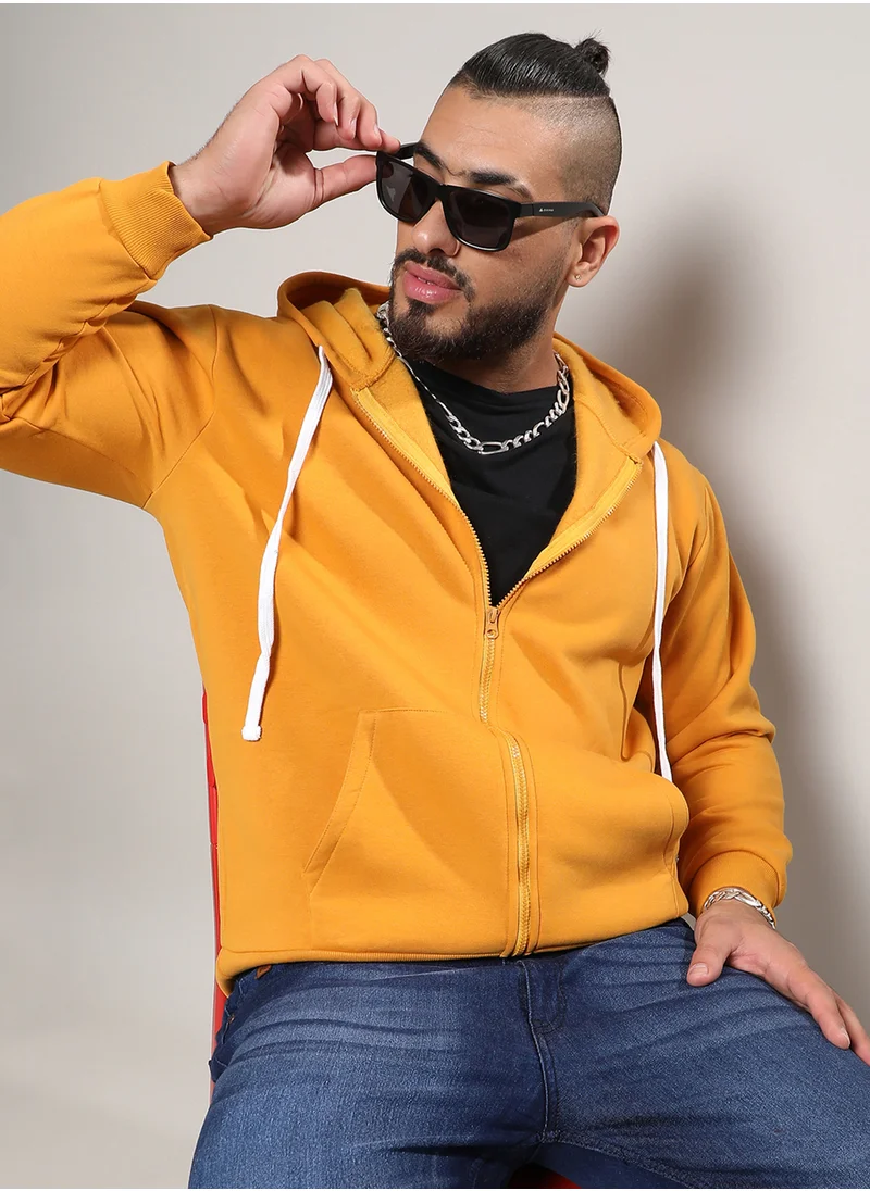 انستافاب بلس Instafab Plus Men's Mustard Yellow Basic Zip-Front Hoodie For Casual Wear | Hooded Neck | Long Sleeve | Zipper Closure | Cotton Sweatshirt Crafted With Comfort Fit For Everyday Wear