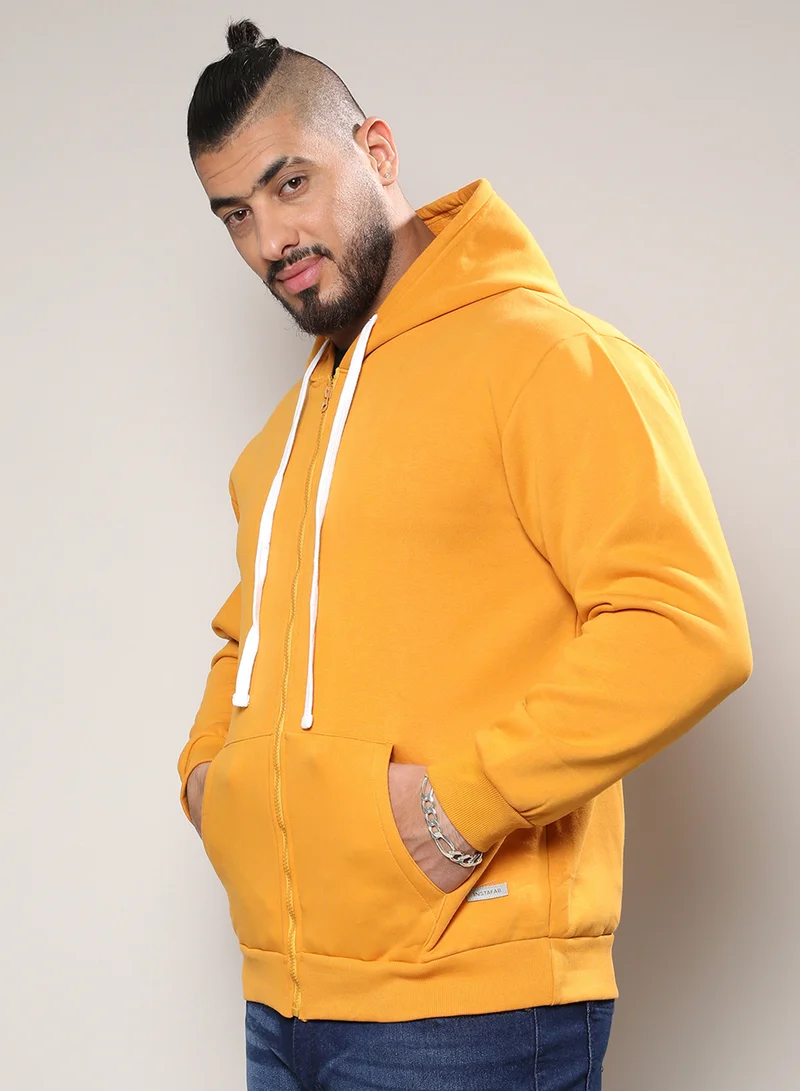 انستافاب بلس هودي رجالي Instafab Plus أصفر خردلي بسحاب أمامي للاستخدام اليومي