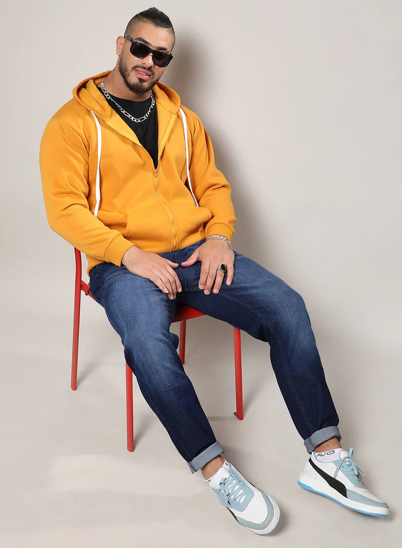 انستافاب بلس هودي رجالي Instafab Plus أصفر خردلي بسحاب أمامي للاستخدام اليومي
