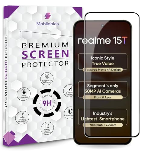 Mobilebies® Premium Tempered Glass Screen Protector Guard For Realme 15T 5G (6.57 Inch, Pack of 1) | HD Clear Edge to Edge Coverage With Easy to installation kit - Image 1