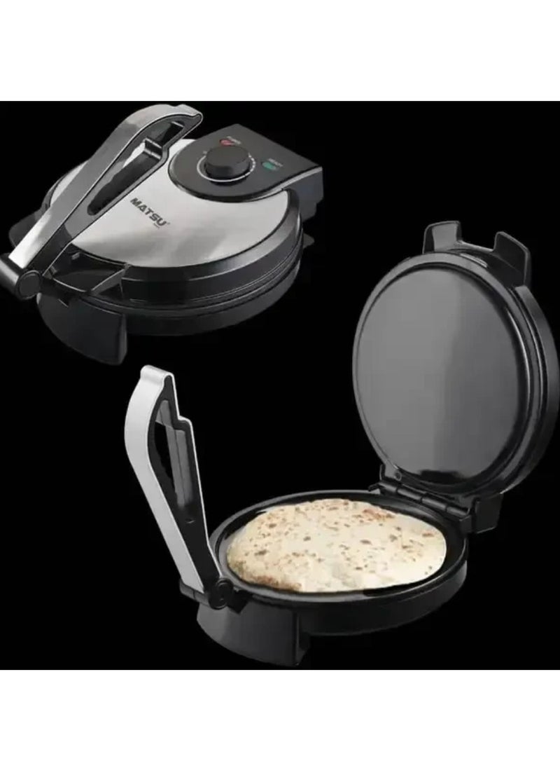 Generic MATSU 10-Inch Electric Roti Maker – 1200W Non-Stick Chapati, Roti, and Tortilla Press with Stainless Steel Body, Adjustable Temperature Control, Dual Indicator Lights, Safety Lock, Cool-Touch Handle, Easy-Clean Surface, 220-240V Home Kitchen Appliance – Black  - Image 2