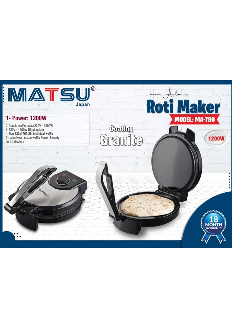 Generic MATSU 10-Inch Electric Roti Maker – 1200W Non-Stick Chapati, Roti, and Tortilla Press with Stainless Steel Body, Adjustable Temperature Control, Dual Indicator Lights, Safety Lock, Cool-Touch Handle, Easy-Clean Surface, 220-240V Home Kitchen Appliance – Black  - Image 4