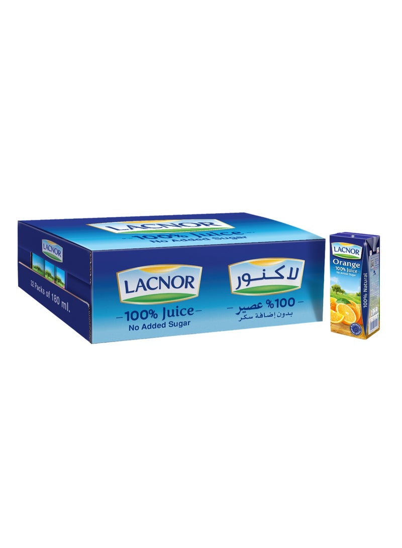 Lacnor Orange 100 Percent Juice, No Added Sugar 32 x 180ml