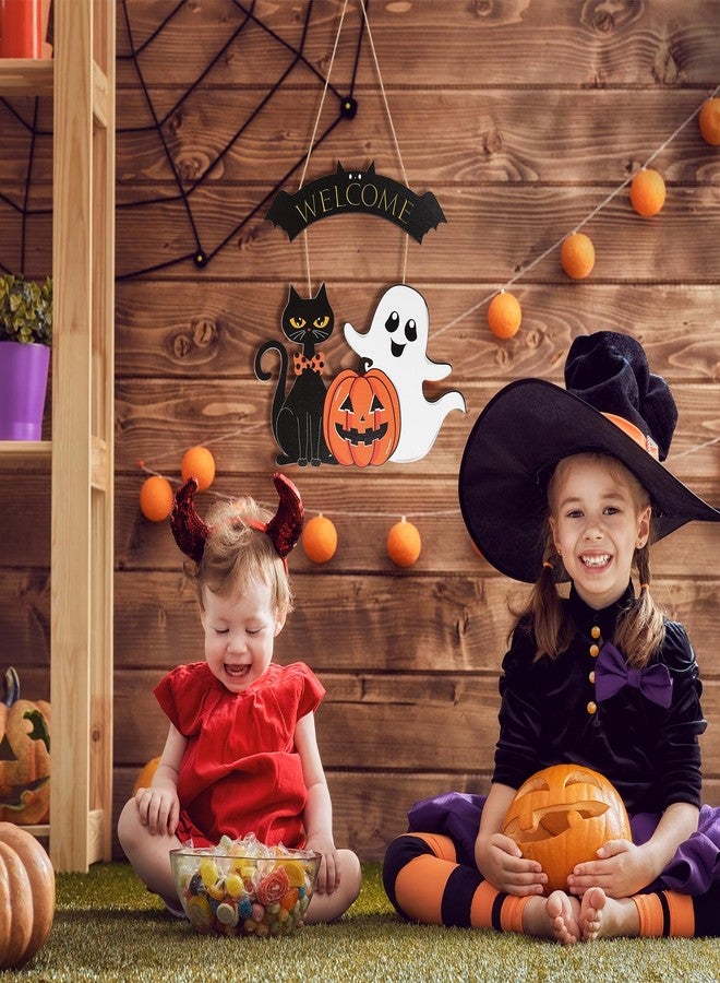 Sophena Halloween Decoration Wooden Ghost Door Wreath for Front Door Sign Wall Signs, Pumpkin Black Cat Happy Halloween Sign Hanging for Home Wall Decor Halloween Party Outdoor indoor Supply - Image 3