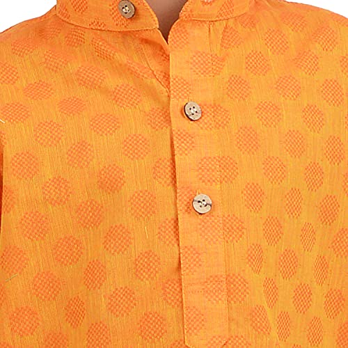 Maharaja Baap Beta Handloom Kurta Pyjama Sets for Men and Boys in Light Orange - Image 4