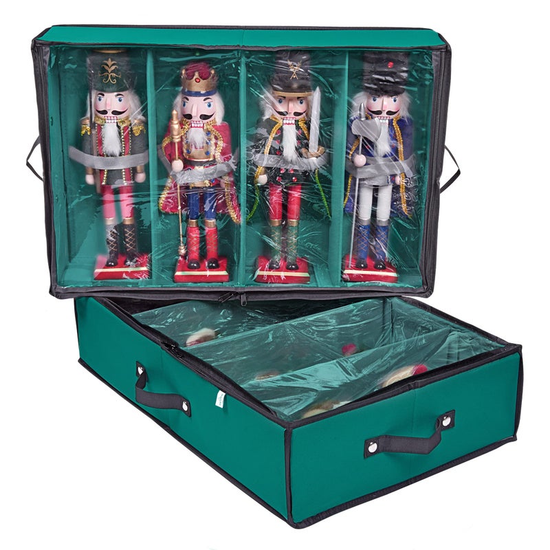 ProPik 2 Pack Christmas Figures Storage Box  Each Holds 4 Holiday Figurines up to 16  Adjustable Nutcracker Decor Ornament Storage Container  Xmas Decorations Accessories Boxes Green