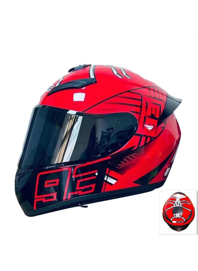 Red Ants-with Black Mirror Electric Vehicle Helmet Men's Winter Warm Full Helmet Women's Four Seasons Universal Motorcycle Battery Full Covered Safety Helmet