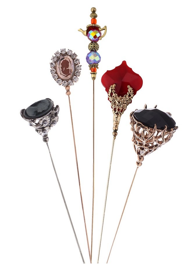 Alilang 5Pcs Hat Pin Classic Vintage Style Safety Pins Brooches Suit Tie Hat Scarf Set Jewelry Accessories  - Image 1