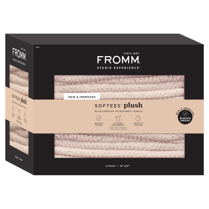 Fromm Softees Plush Bleachproof Microfiber Hair Towel for Salon, Barber, Spa, Ultra Soft Hair Wrap, Drying Towel for All Hair Types, Hands, Face, Durable Salon Towels, 18 x 30 Inches, Oatmeal 6 Pack - Image 1