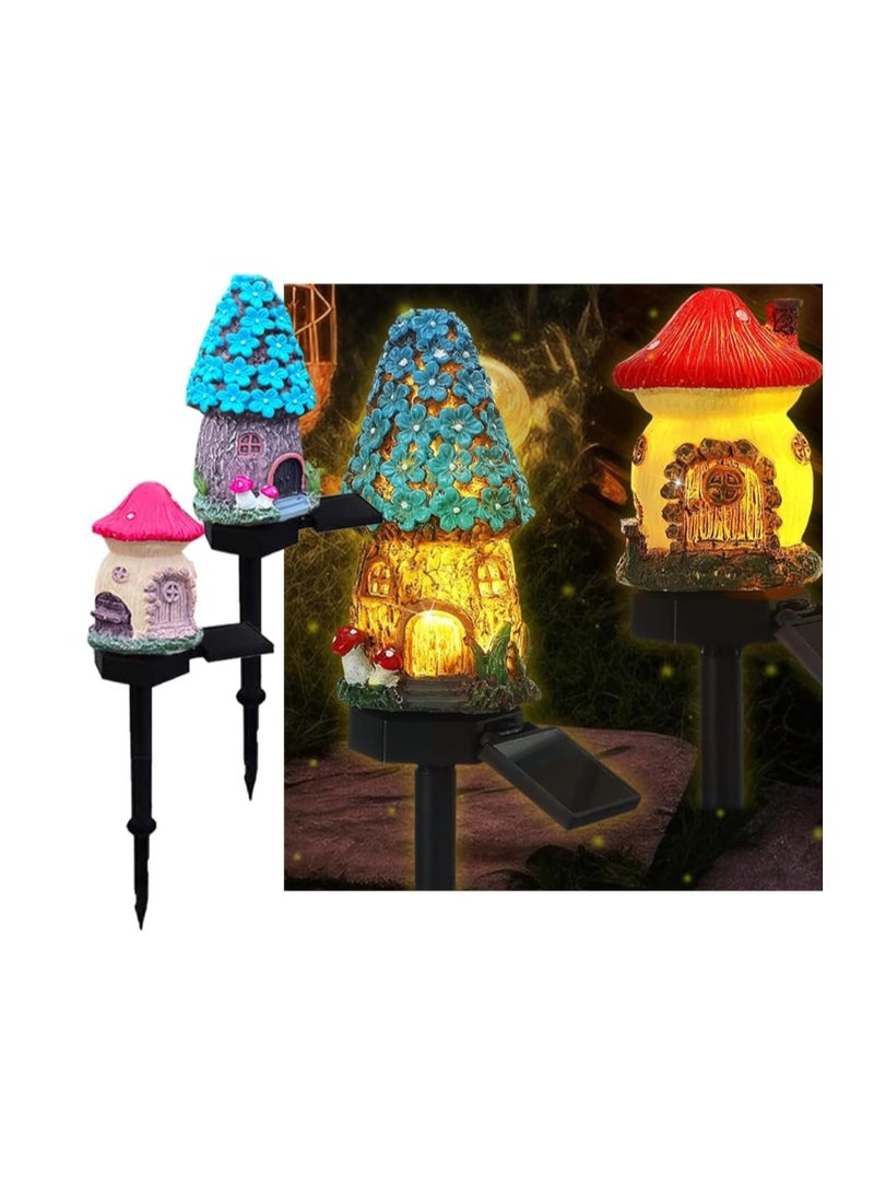 YZYOE 2 Packs of Solar Powered red and Blue Mushroom House Floor Lights, Garden Decoration Resin Cute House Mushroom Lamps, Wireless Dusk to Dawn LED Lights Waterproof. - Image 1