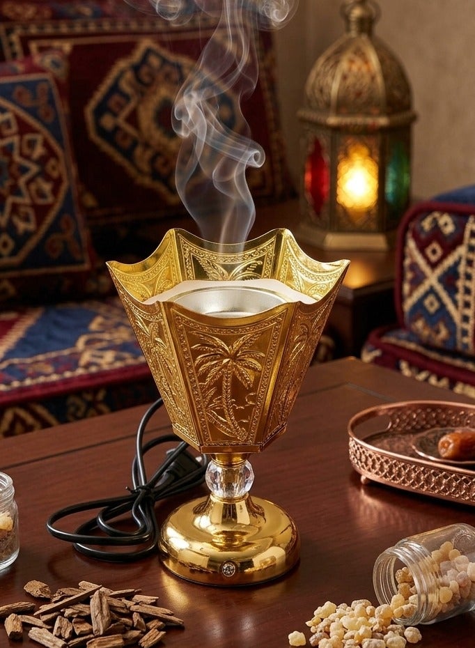 GOOAS Premium Electric Incense Burner (Mabkhara) with Palm Tree Embossed Design for Home and Office - Gold - Image 2