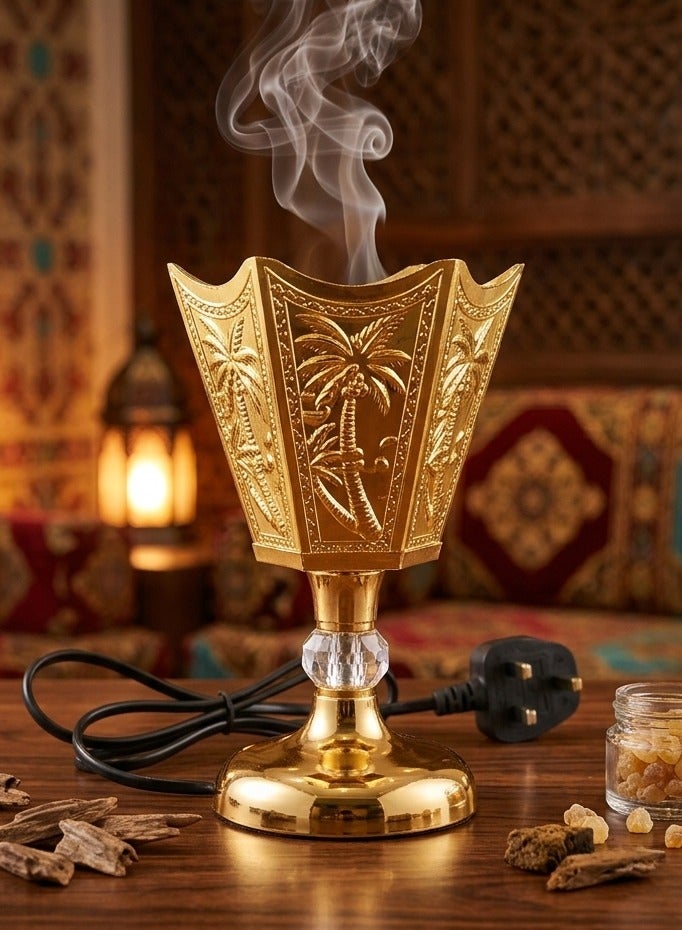 GOOAS Premium Electric Incense Burner (Mabkhara) with Palm Tree Embossed Design for Home and Office - Gold - Image 3