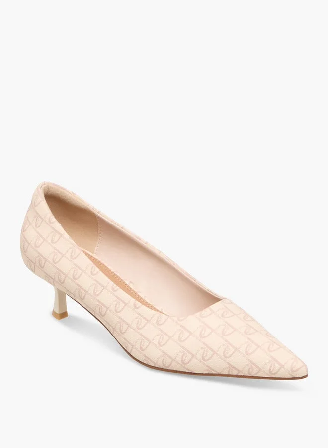 بابريكا حذاء بكعب رفيع مدبب بطبعات شعار الماركة سهل الارتداء