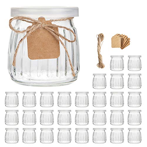 Encheng Glass Jars, 7 oz Glass Yogurt Jars With Lids(PE),Replacement Glass Pudding Jar With Plastic Tops,Clear Yogurt Container With Twine n Tag For Milk,Jams,Jelly,Mousse,Dishwaresafe 30 Pack - Image 1