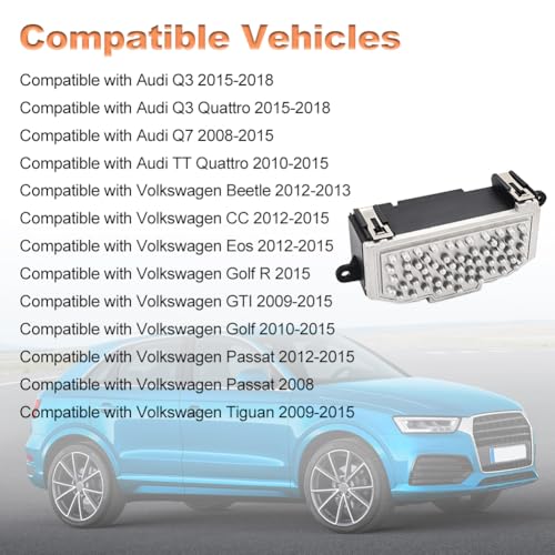 zayody HVAC Heater Blower Motor Resistor Compatible with Audi Q3 Q7 TT Quattro Volkswagen CC Beetle Eos Golf R GTI Passat Tiguan Blower Motor Resistor Replacement for 3C0907521D 3C0907521F 3C0907521G - Image 2