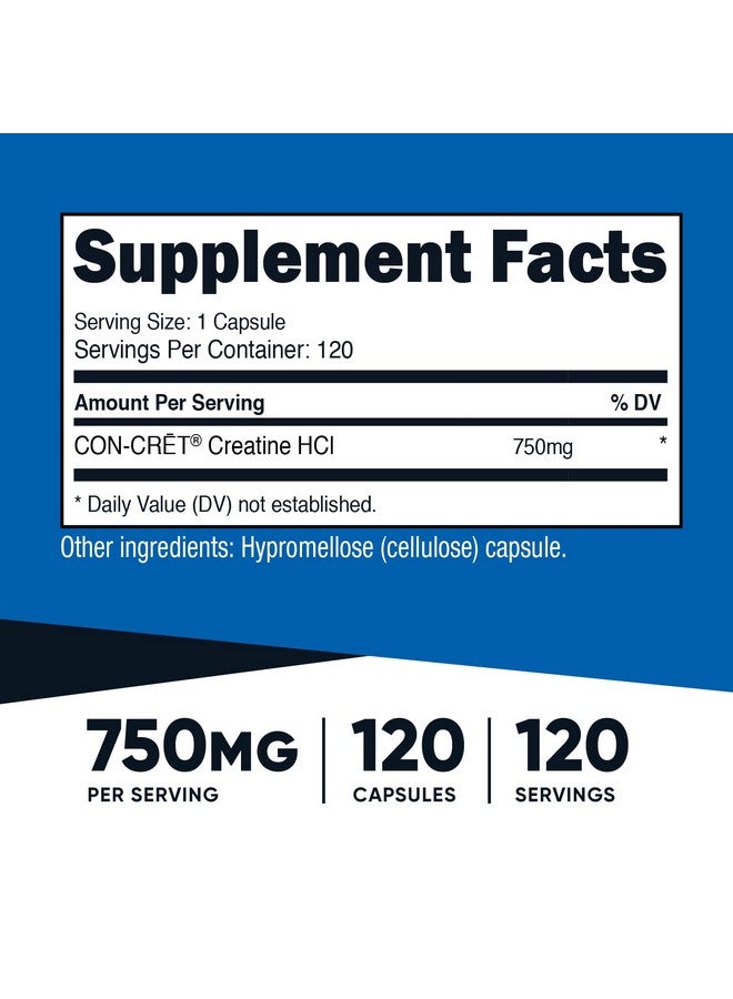 Nutricost Nutricost Creatine HCl 120 Capsules - Made with CON-CRET Creatine, 750 MG Per Capsule  - Image 2