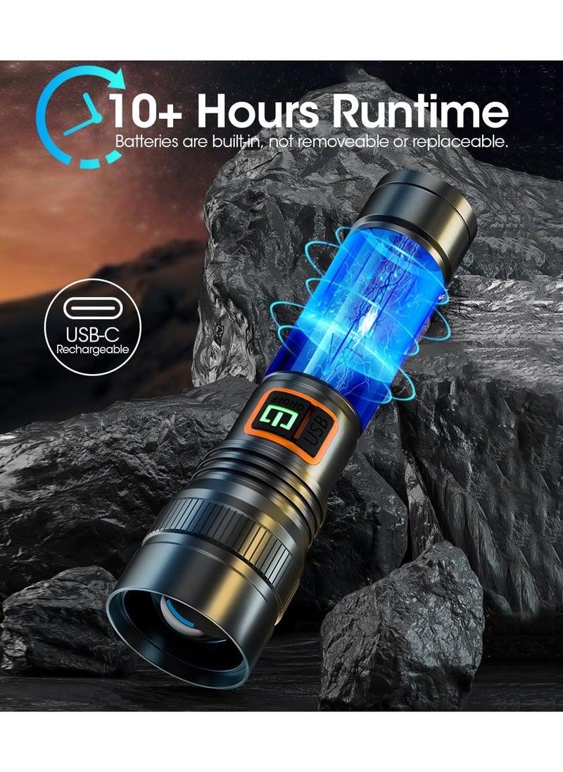 SYOSI SYOSI Zoomable Handheld Flashlight, 10000 Lumens Tactical Flashlight, Small Long Beam Flashlight, IPX6 Waterproof Flashlight for Camping, Home, Hiking, Fishing, Emergency, USB-C Rechargeable  - Image 4