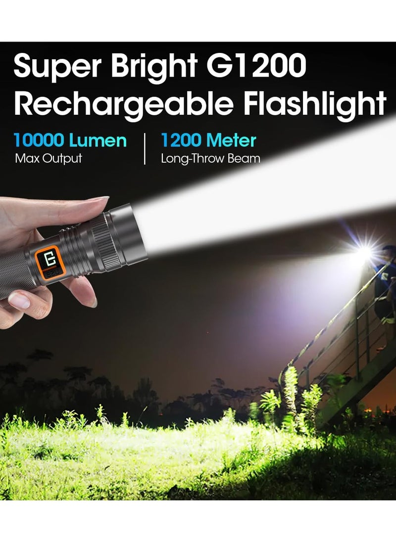 SYOSI SYOSI Zoomable Handheld Flashlight, 10000 Lumens Tactical Flashlight, Small Long Beam Flashlight, IPX6 Waterproof Flashlight for Camping, Home, Hiking, Fishing, Emergency, USB-C Rechargeable  - Image 2