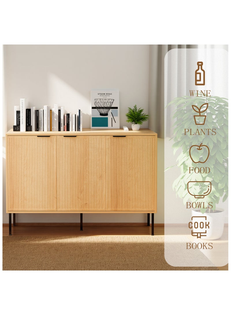 Chogori Long Buffet Side board Cabinet,45.98" Large Office Coffee Bars Station,Extra Wide Farmhouse Accent Cabinets with 3 Doors and Shelves,Fluted Entryway Cabinet TV Consoles for living room,Hallyway - Image 2