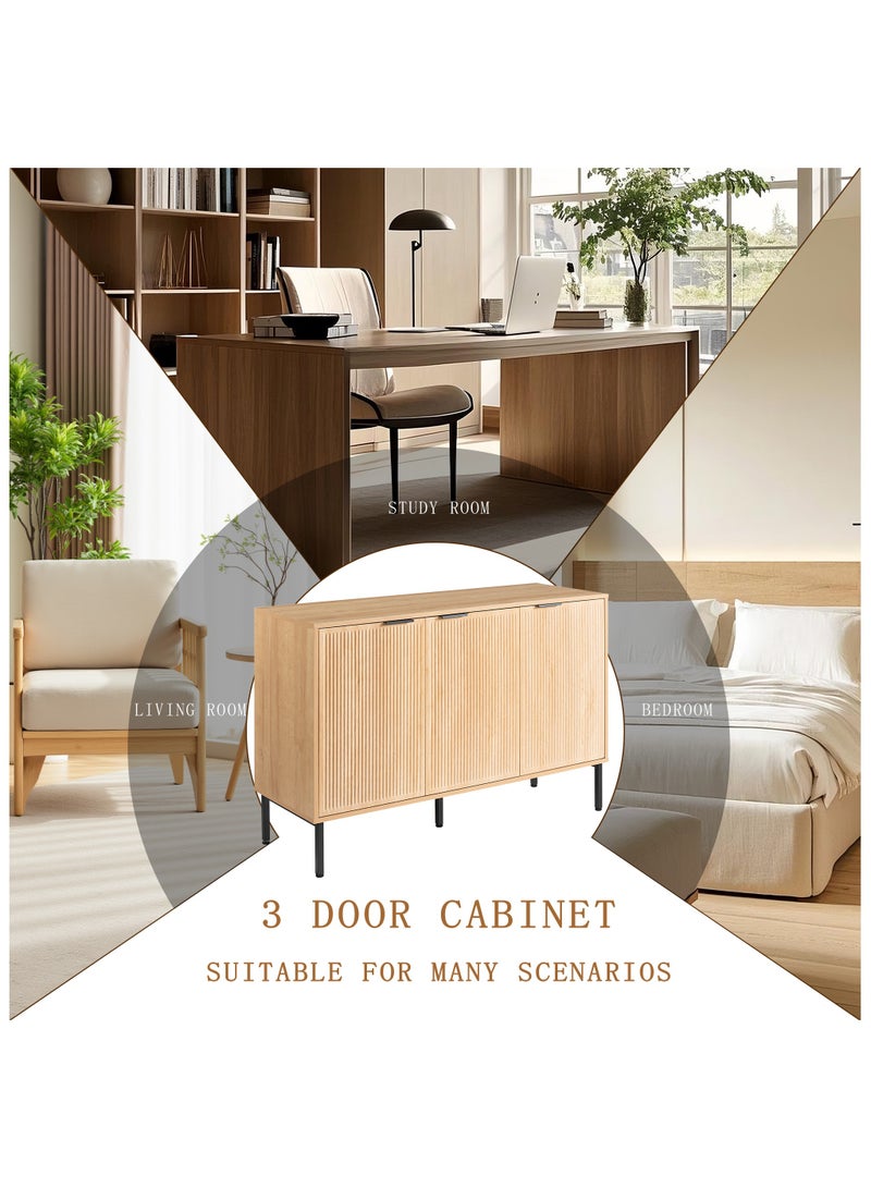 Chogori Long Buffet Side board Cabinet,45.98" Large Office Coffee Bars Station,Extra Wide Farmhouse Accent Cabinets with 3 Doors and Shelves,Fluted Entryway Cabinet TV Consoles for living room,Hallyway - Image 4