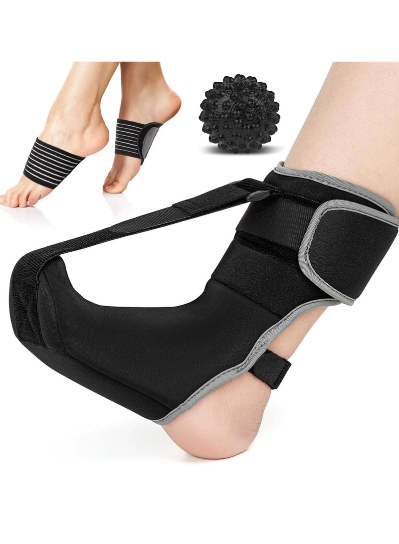 Generic Size M Ankle Support Brace With Foot Strap + Massage Ball - Relieve Foot Pain And Improve Mobility, Plantar Fasciitis Relief Night Splint For Men And Women For Plantar Fasciitis Relief, Achilles Tendonitis And Foot Drop  - Image 1