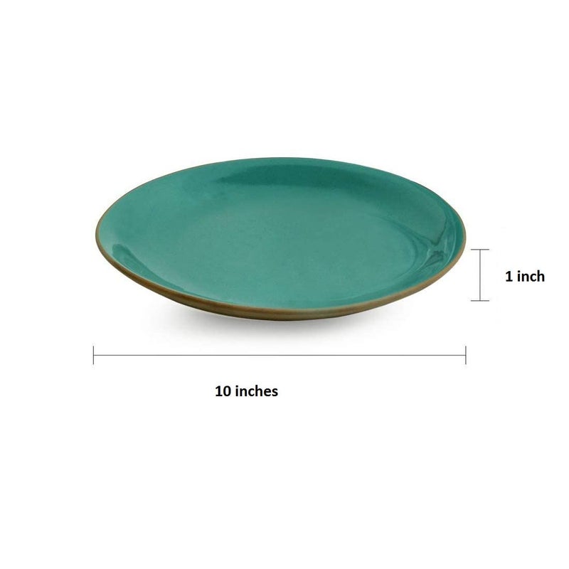 VolCraft Ceramic Plates & Ceramic Plates for Dinner Plates 10 Inches Set of 2(Dishwasher & Microwave Safe) with Seagreen Plain & Antique Matte Pattern. - Image 2