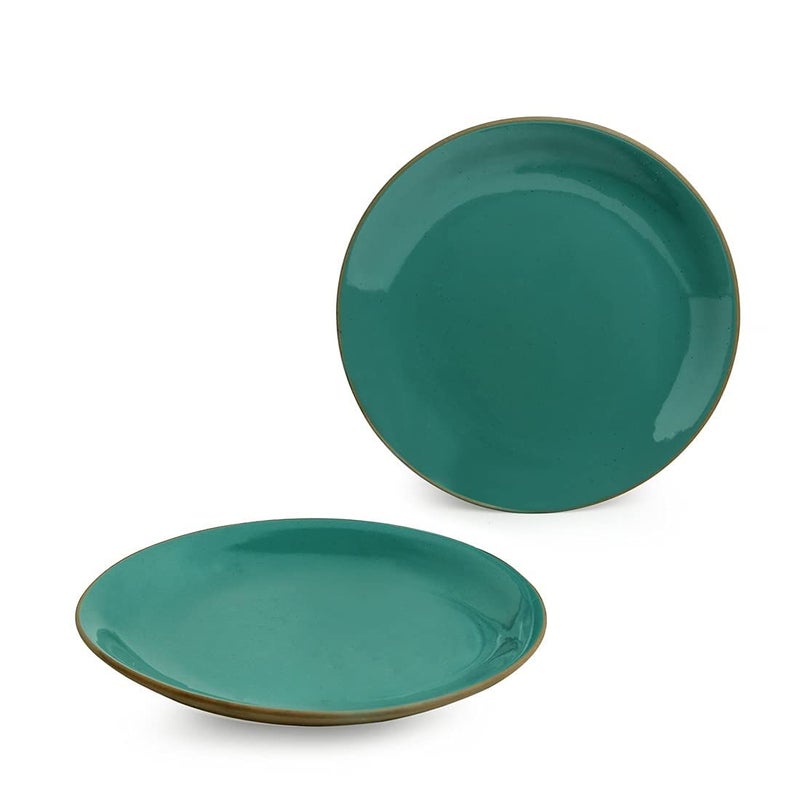 VolCraft Ceramic Plates & Ceramic Plates for Dinner Plates 10 Inches Set of 2(Dishwasher & Microwave Safe) with Seagreen Plain & Antique Matte Pattern. - Image 1