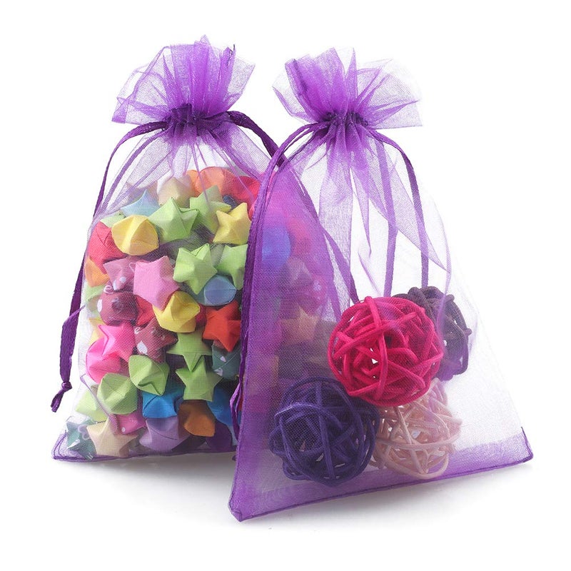 G2PLUS Purple Organza Bags 4x6 in, 100PCS Drawstring Organza Bags, Sheer Mesh Jewelry Pouches, Lavender Wedding Party Festival Gift Bag Candy Pouches for Mother's Day, Party Favors - Image 2