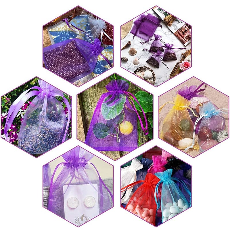 G2PLUS Purple Organza Bags 4x6 in, 100PCS Drawstring Organza Bags, Sheer Mesh Jewelry Pouches, Lavender Wedding Party Festival Gift Bag Candy Pouches for Mother's Day, Party Favors - Image 3