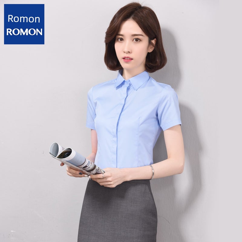 Romon bamboo fiber women's long-sleeved shirt spring and autumn work clothes square collar professional wear no iron formal work shirt - Image 2