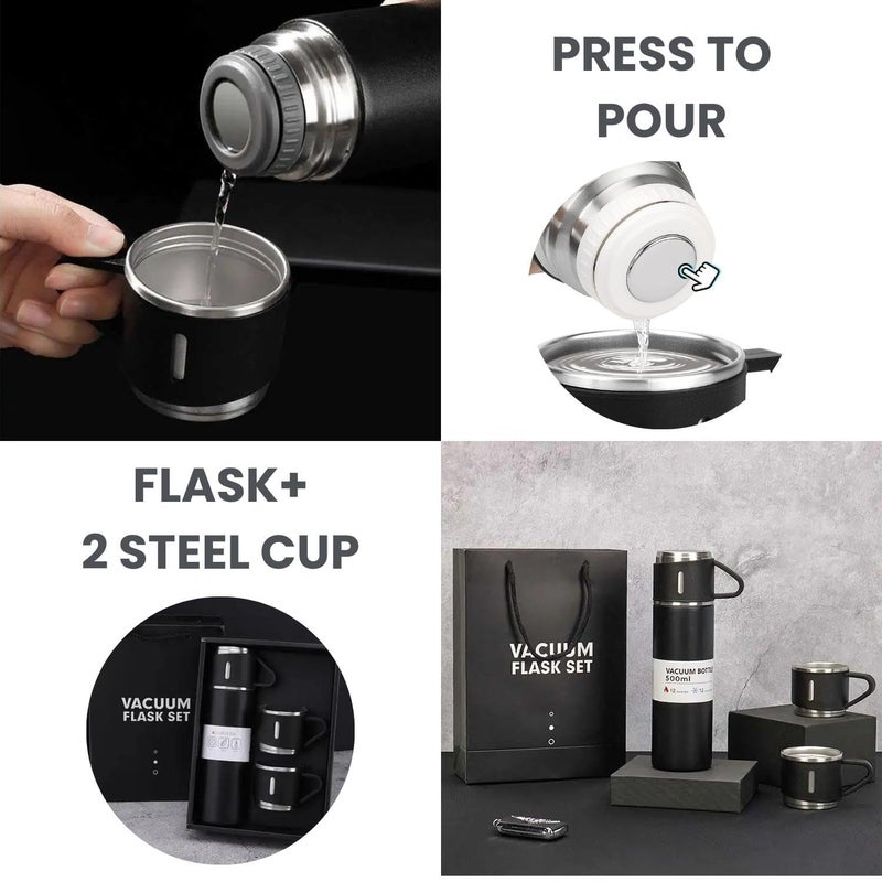 Generic Crystal Zone Double Wall Stainless Steel Thermo 500ml Vacuum Insulated Bottle Water Flask Gift Set with Two Cups Hot Cold Multicolor Corporate Gift Items  - Image 2