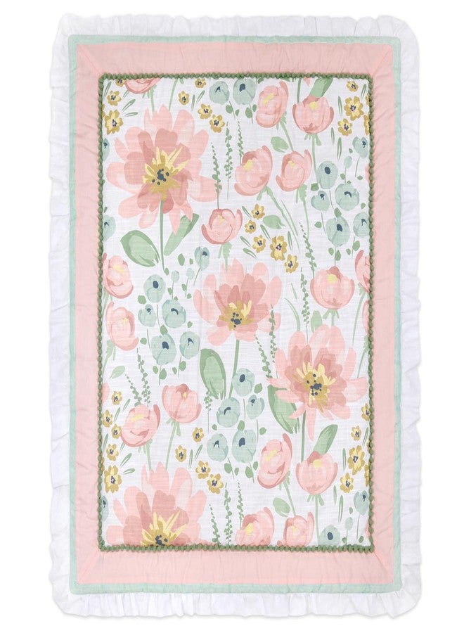 ذا بينات شيل طقم مفروشات سرير أطفال من القطن العضوي من ذا بيناتشيل، مكون من 4 قطع، للبنات - طقم ديكور لغرفة نوم حديثي الولادة والرضع والأطفال الصغار، يتضمن ملاءتين للسرير ولحافًا مزينًا بكشكشة - سفاري أواسيس - Image 5