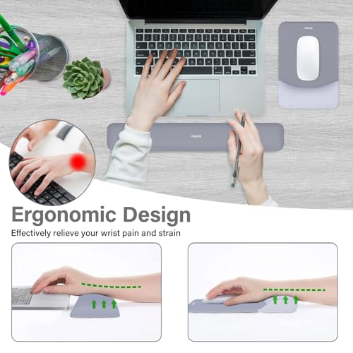 MOSISO Wrist Rest Support for Mouse PadKeyboard Set Rectangular Ergonomic Mousepad NonSlip Base HomeOffice Pain ReliefEasy Typing Pad with Neoprene ClothRaised Silicone Lining Gray - Image 3