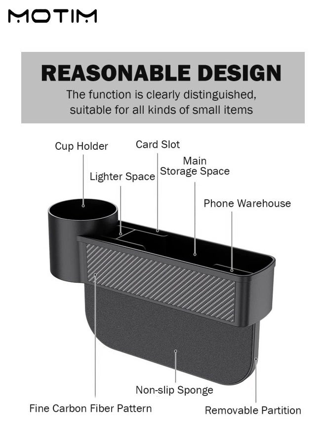 Motim 2 Pcs Car Seat Gap Filler Organizer with Cup Holder, Car Seat Organizer Box, Console Side Storage Pocket, Multifunctional Car Interior Accessories Holding Phone, Wallet, Keys, Cup etc  - Image 5