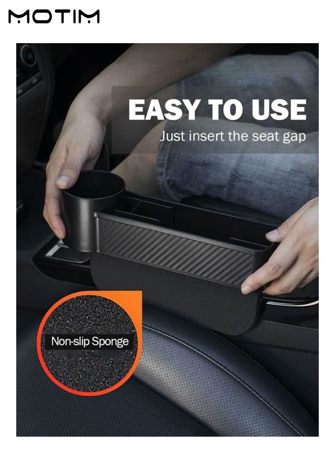 Motim 2 Pcs Car Seat Gap Filler Organizer with Cup Holder, Car Seat Organizer Box, Console Side Storage Pocket, Multifunctional Car Interior Accessories Holding Phone, Wallet, Keys, Cup etc  - Image 3