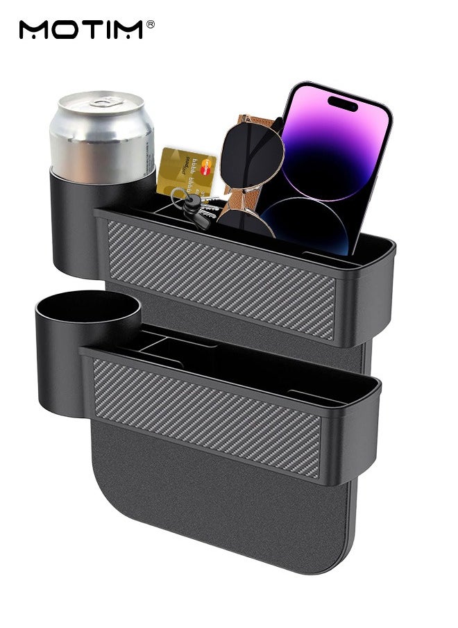 Motim 2 Pcs Car Seat Gap Filler Organizer Set with Cup Holder, Multifunctional Car Seat Organizer Box Side Pocket, Console Side Storage Pocket, Car Interior Accessories Holding Phone, Wallet, Keys, Cup etc  - Image 1