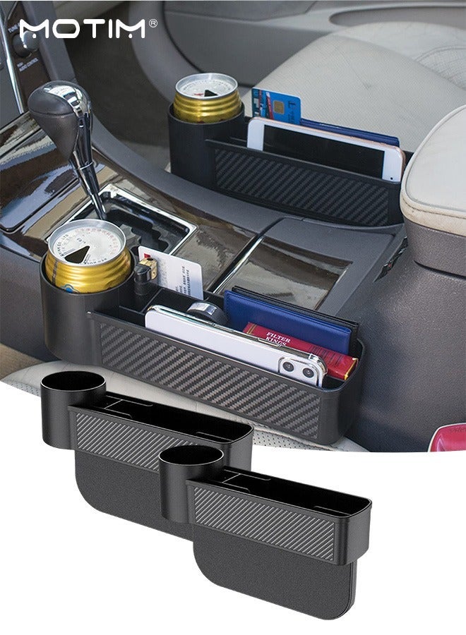 Motim 2 Pcs Car Storage Box Set Car Seat Gap Filler Organizer Center Console Organizer, Front Seat Console Multifunctional Car Side Pocket with Cup Holder for Cellphones Keys Cards Wallets Sunglasses - Image 2