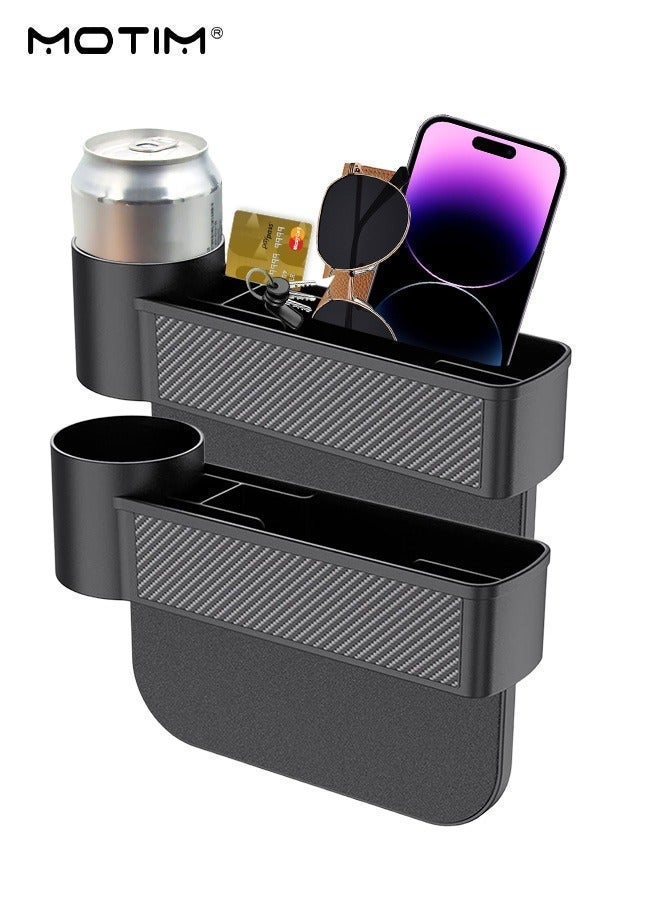 Motim 2 Pcs Car Storage Box Set Car Seat Gap Filler Organizer Center Console Organizer, Front Seat Console Multifunctional Car Side Pocket with Cup Holder for Cellphones Keys Cards Wallets Sunglasses - Image 1