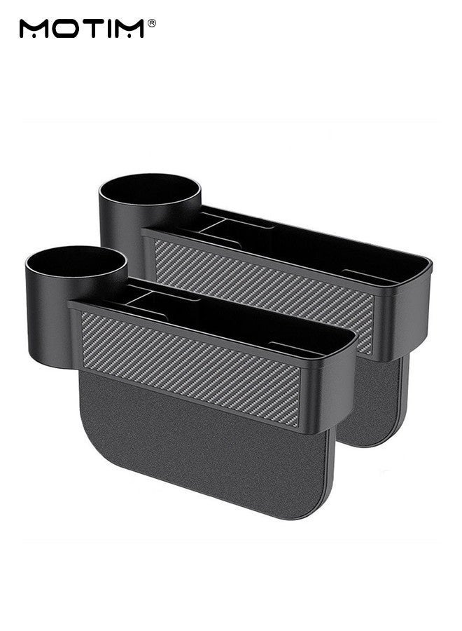 Motim 2 Pcs Car Storage Box Set Car Seat Gap Filler Organizer Center Console Organizer, Front Seat Console Multifunctional Car Side Pocket with Cup Holder for Cellphones Keys Cards Wallets Sunglasses - Image 3