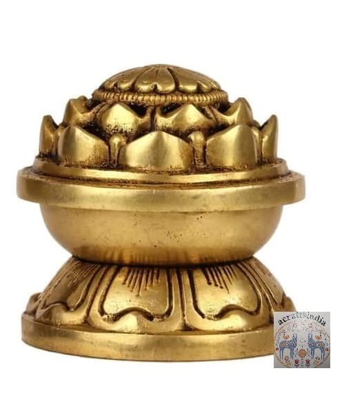 acraftsindia acraftsindia Brass Dhoop Dhup Dani Tealight Candle Holder for Home Office Temple Mandir Pooja Puja Room Lotus Shape 
