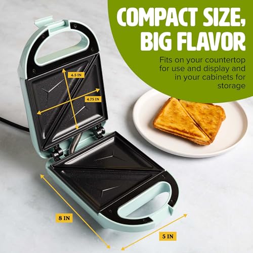 Tasty Mini Sandwich Maker, Makes Sandwiches, Paninis, Grilled Cheese, Desserts, Quick Results, Easy Cleanup, 600W, Aqua - Image 3