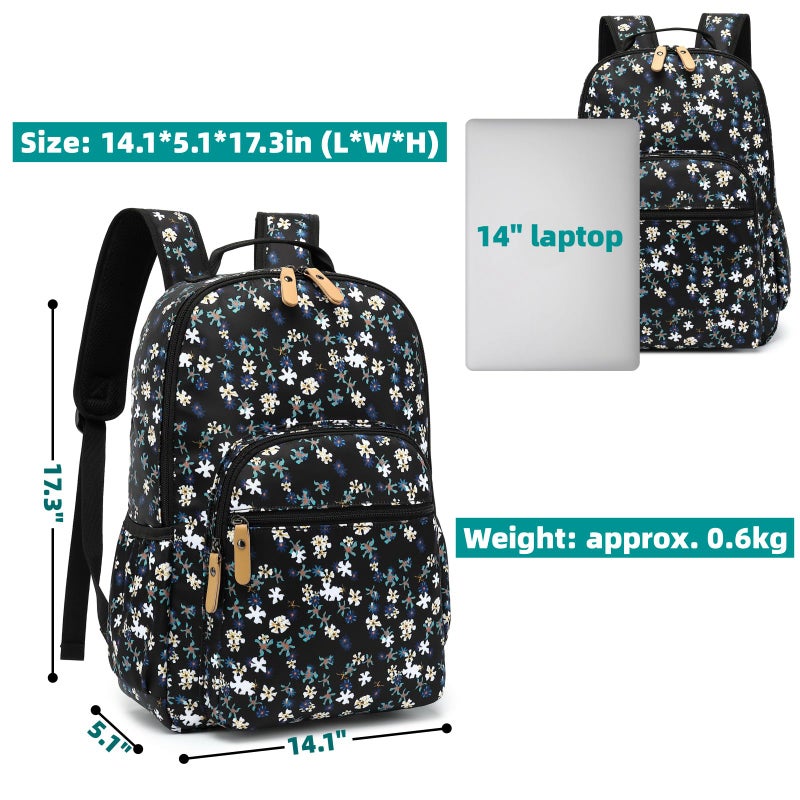 Leaper Laptop Backpack for Women: Cute Girls Backpack Floral for School College Travel Work - Lightweight Bookbag for Kids Teens - Aesthetic Back Pack Hiking Daypack for Teacher (Black-White Flower) - Image 2
