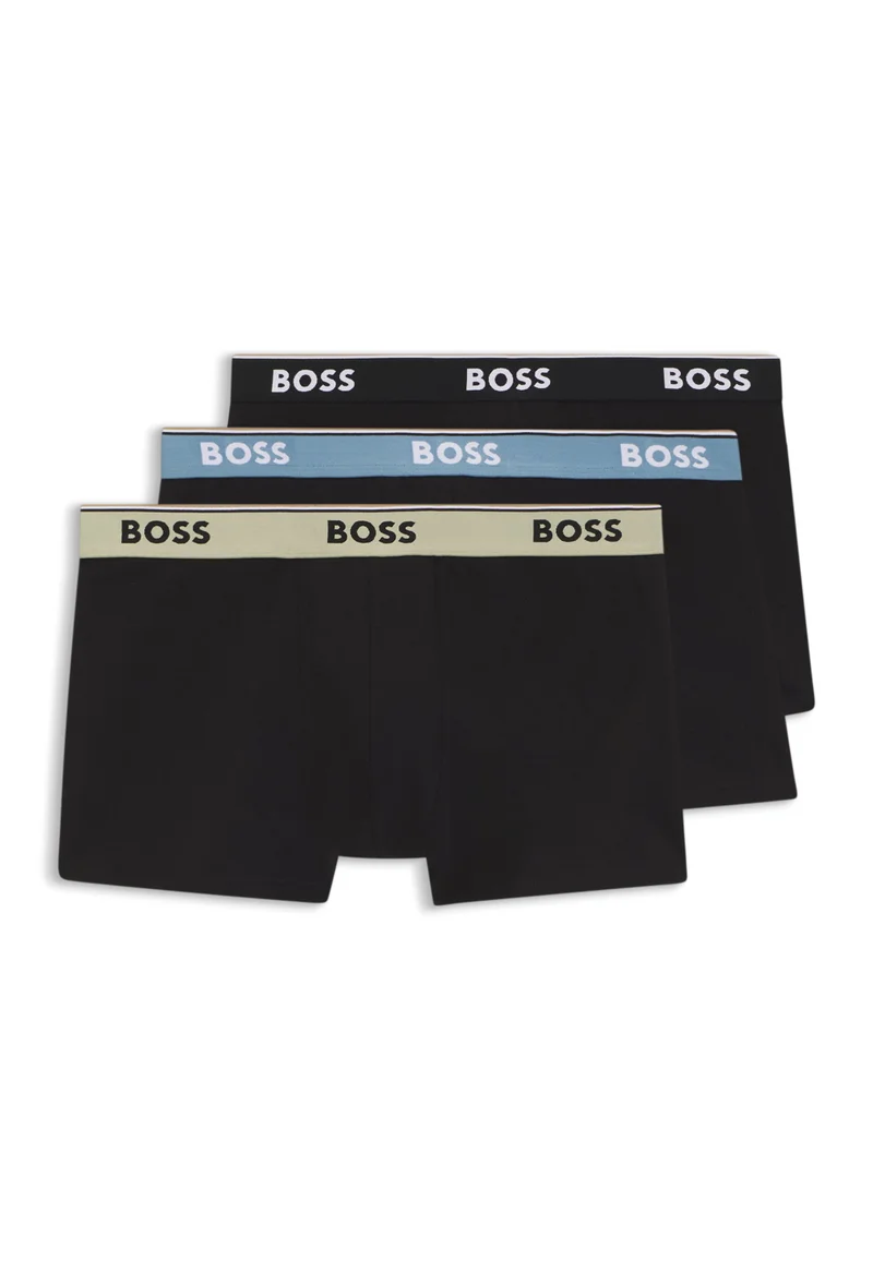 BOSS Three-pack of stretch-cotton trunks with logo waistbands