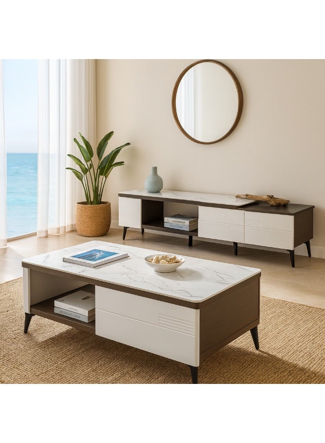 Harmony Home طاولة قهوة وكونسول تلفاز فاخرة من هارموني هوم - مجموعة أثاث غرفة معيشة عصرية مع تخزين ذكي، أرجل مدببة قوية، سطح مقاوم للخدوش - ديكور منزلي فاخر - Image 1